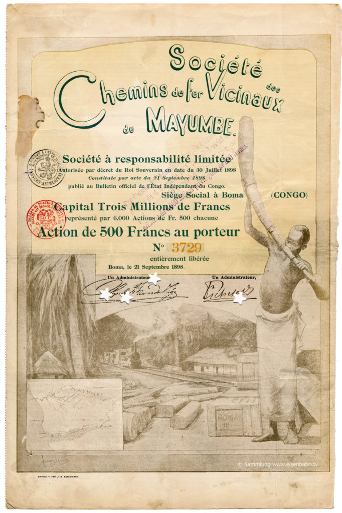 1898 Chemins de fer Vicinaux du Mayumbe Congo Aktei Share Eisenbahn Kongo