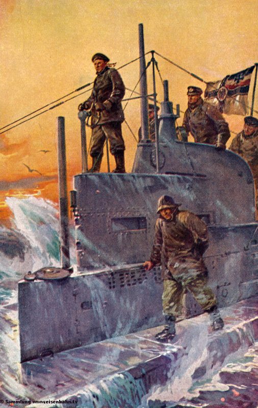 Marine Marinemalerei Willy Stöwer U-Boot Spende 1917 Auf dem Kommandoturm eines U-Boots