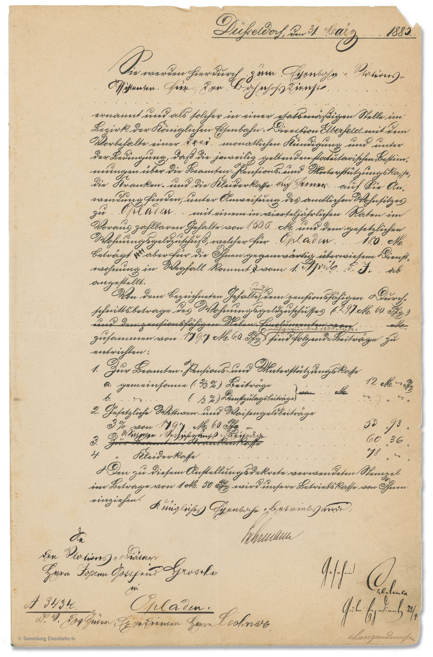 Verfügung vom 31. Mai 1883: Johann Gottfried Grosche wird zum Expeditions-Vorsteher